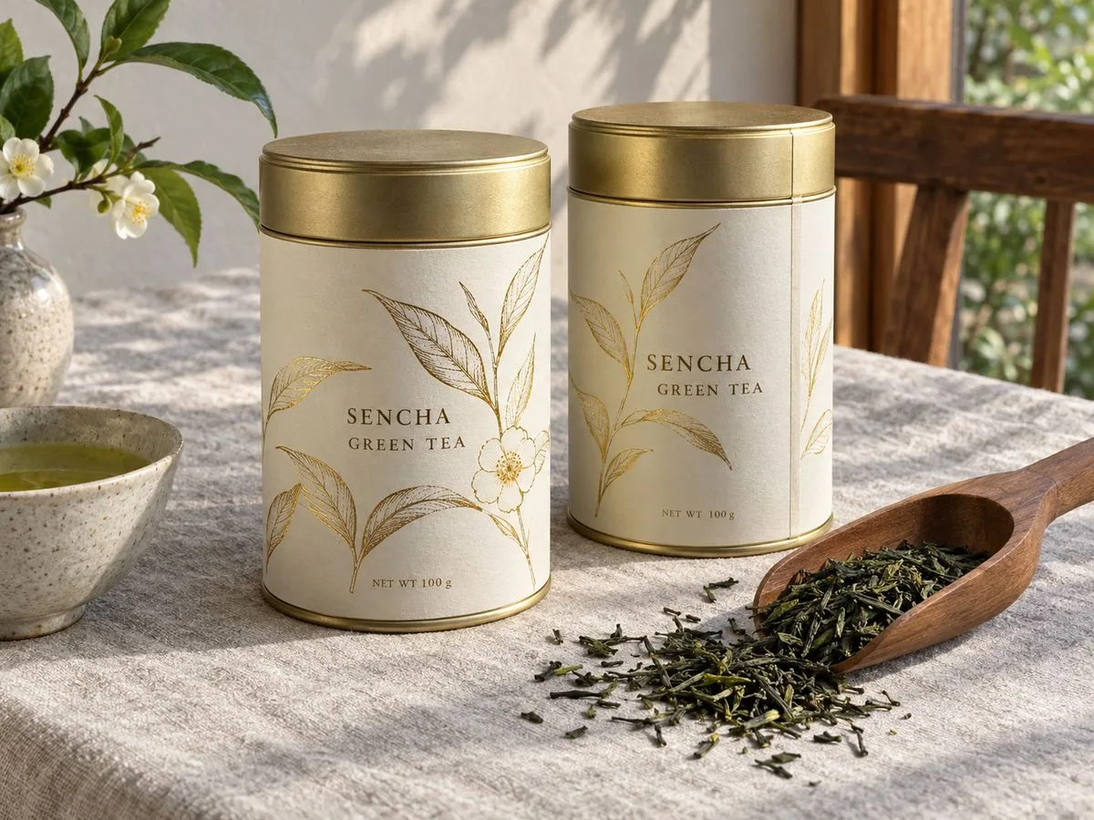 Gold foil stamped tea tin wrap labels