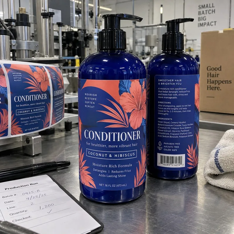 Pump bottle labels for shampoo and conditioner