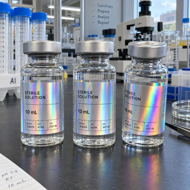 Holographic foil labels pharmaceutical vial