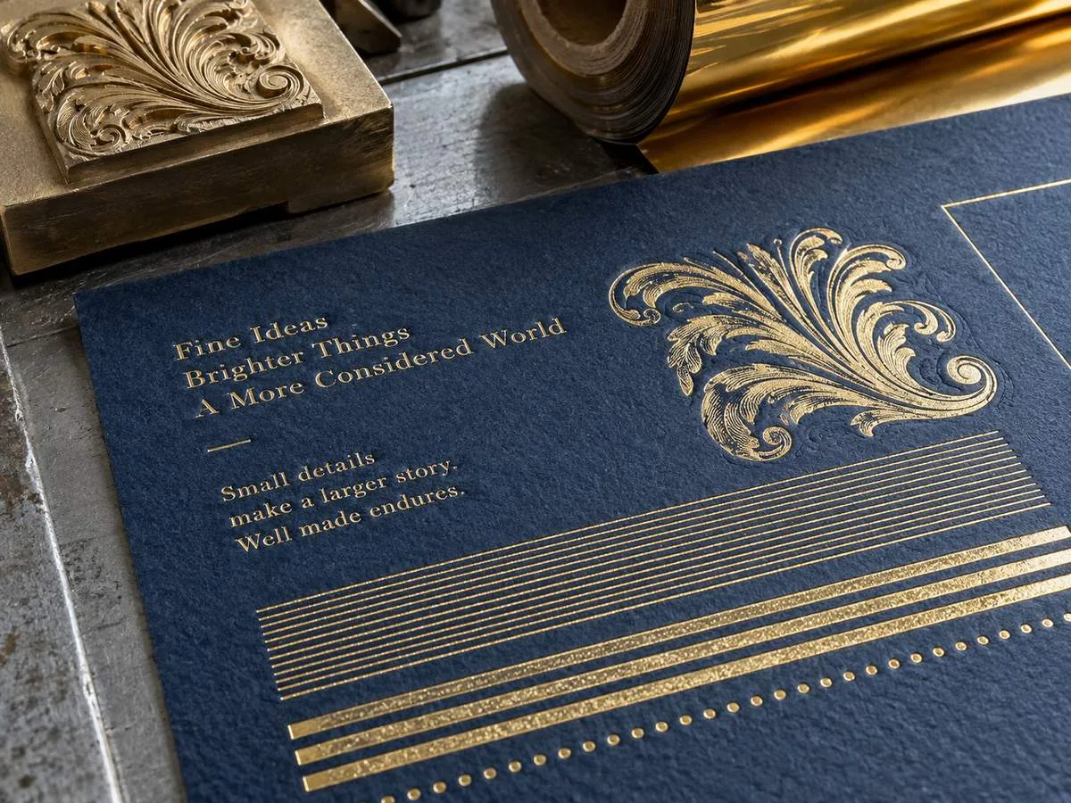 Hot foil stamping fine line detail closeup