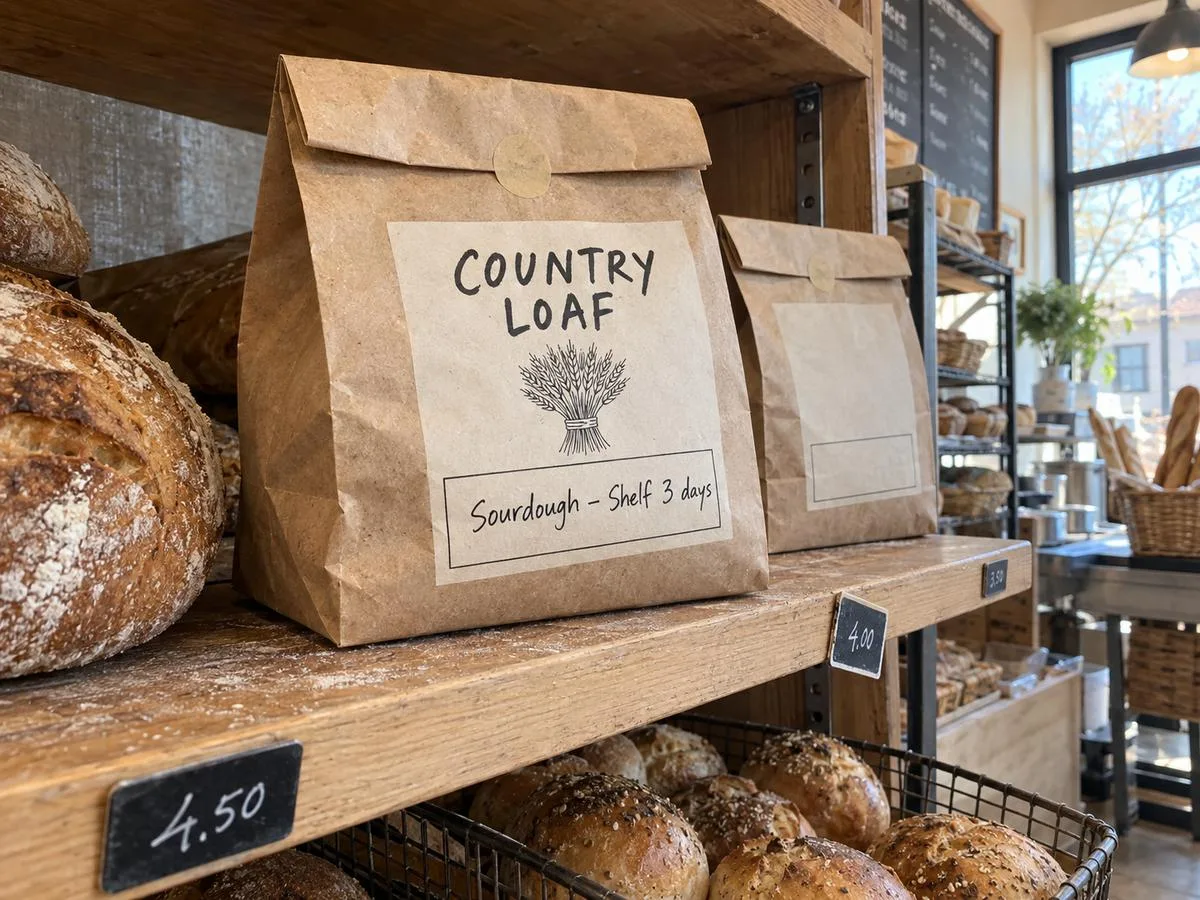 Kraft bread bag label with handwritten-style panel