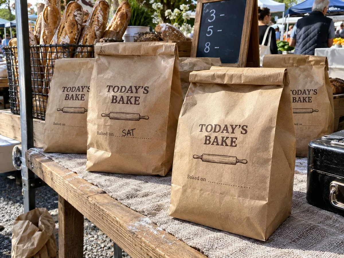 Kraft bread bag with printed bakery label