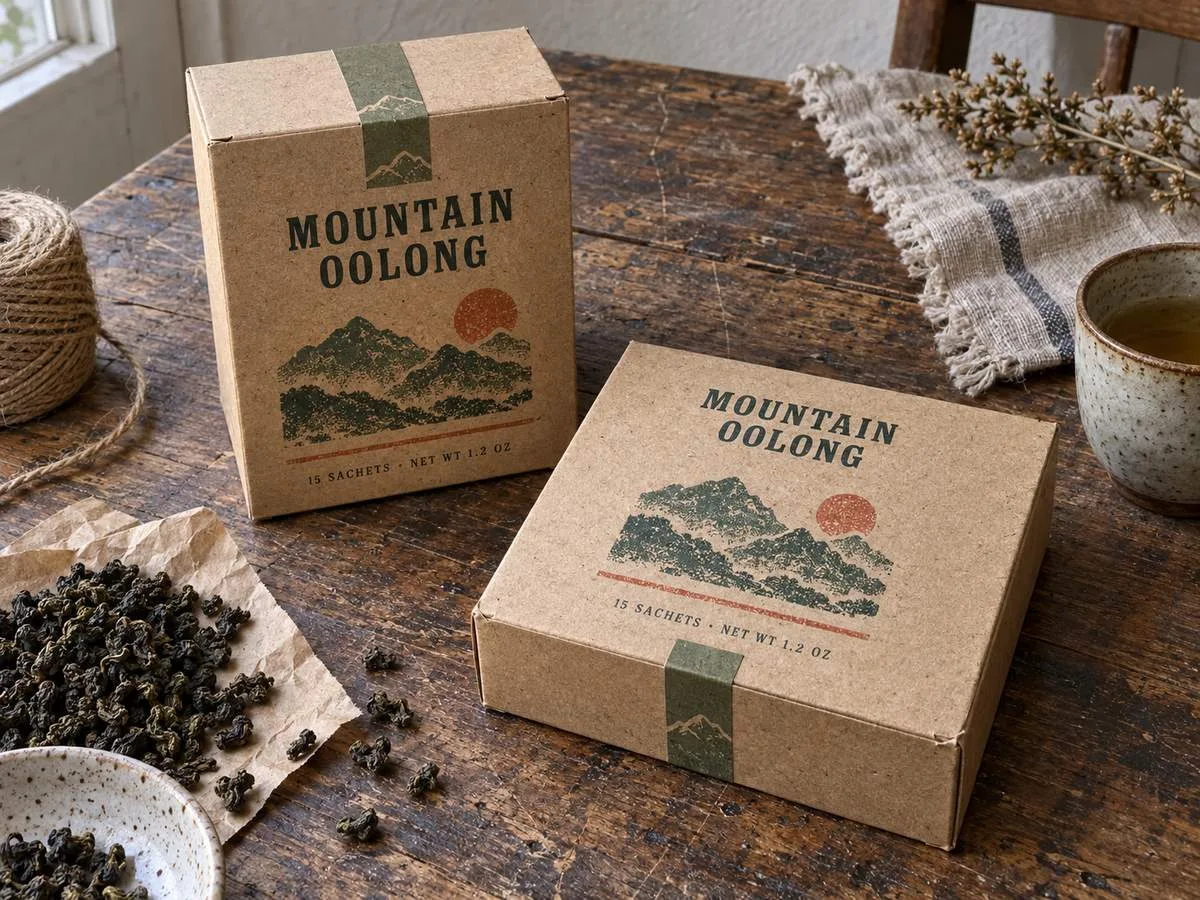 Kraft tea box labels matte
