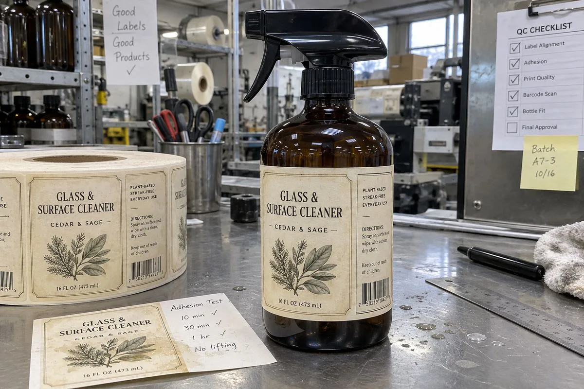 label on glass spray bottle