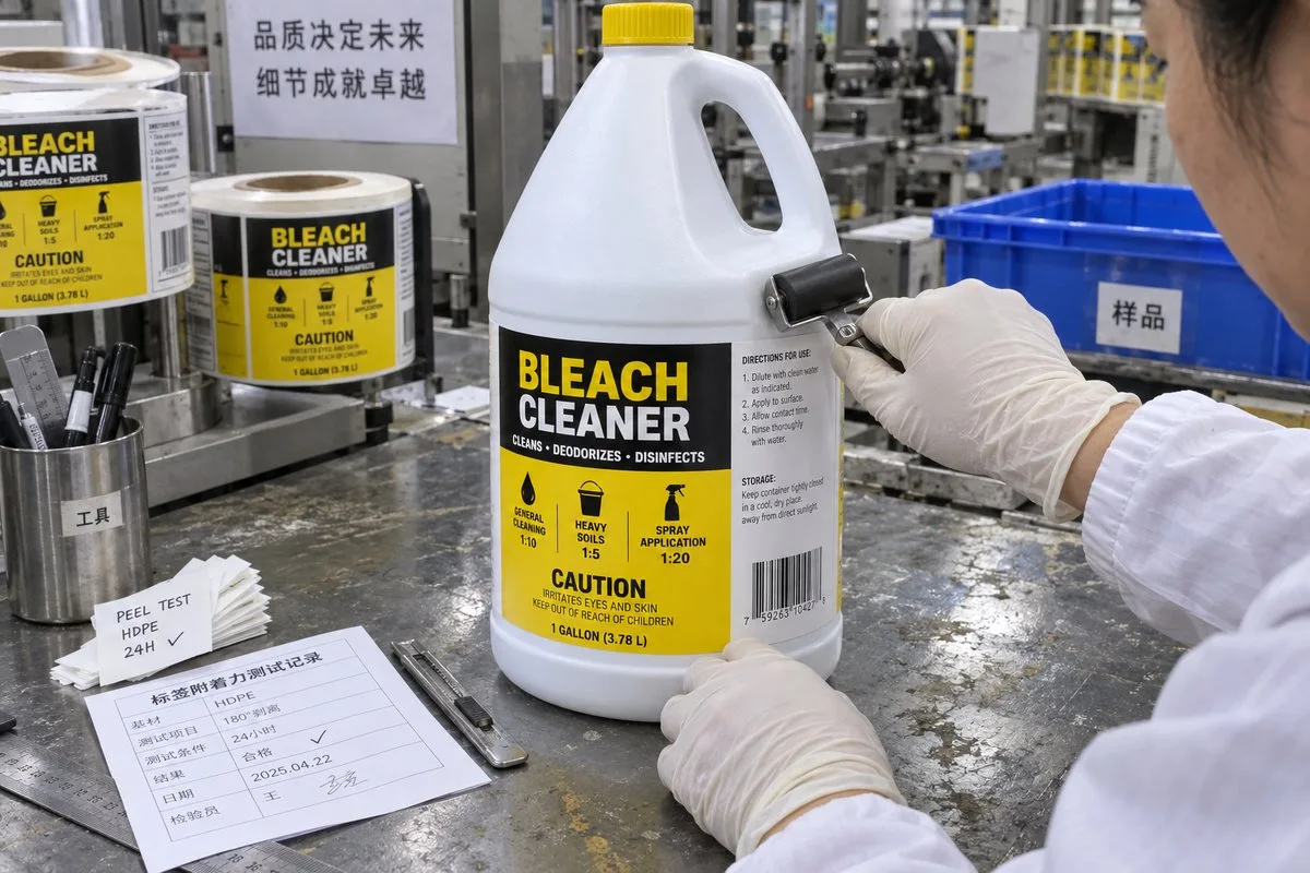 label on hdpe cleaner bottle