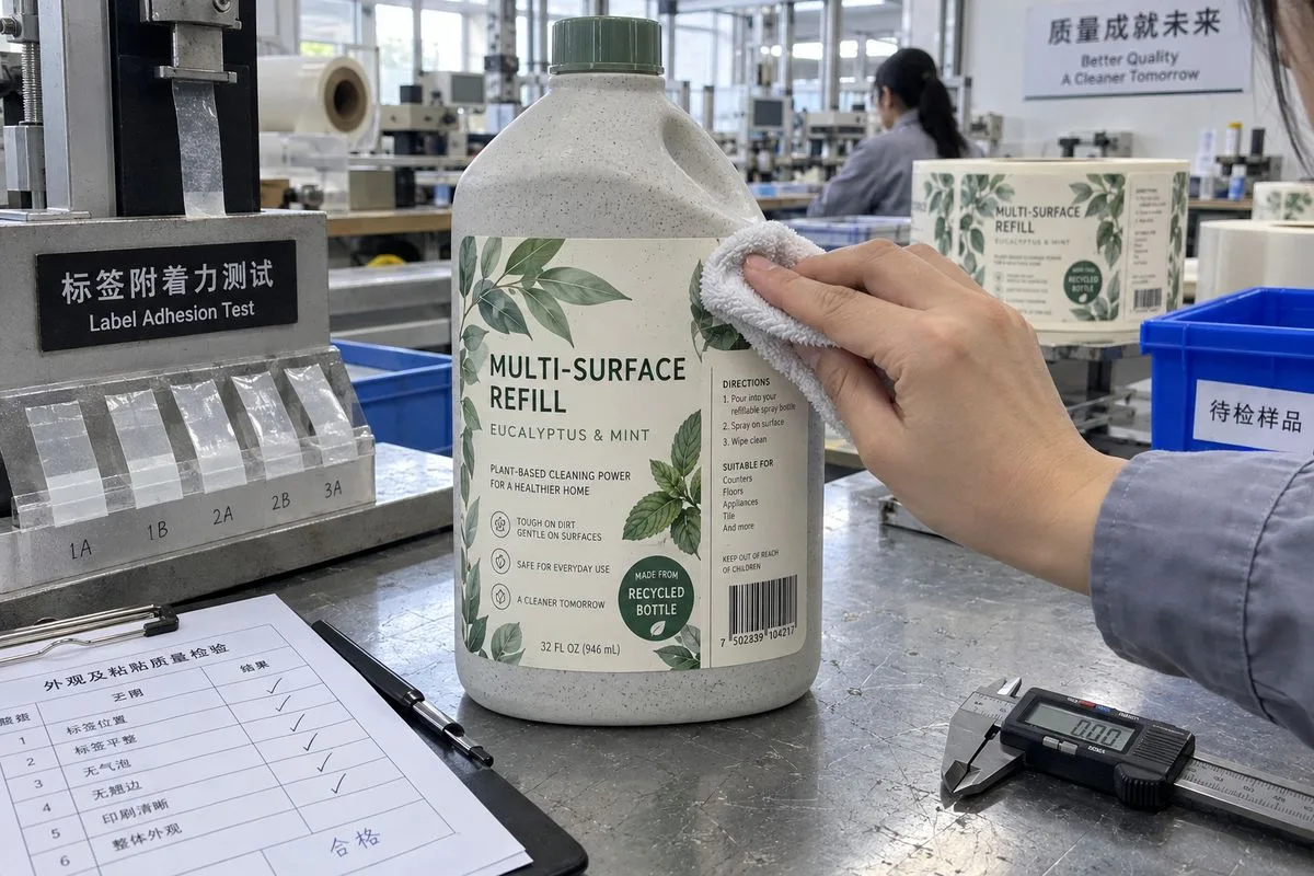 label on recycled plastic bottle