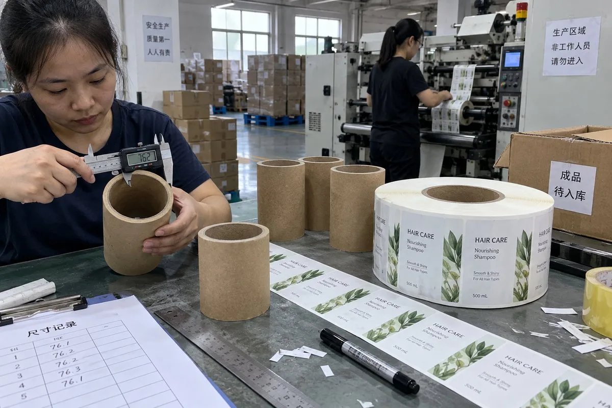 Label roll cores for machine-applied shampoo labels