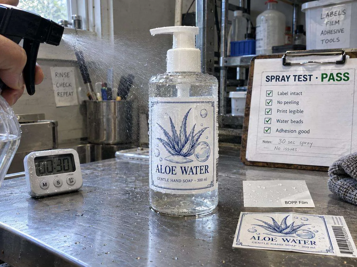 Line art soap labels sink spray test