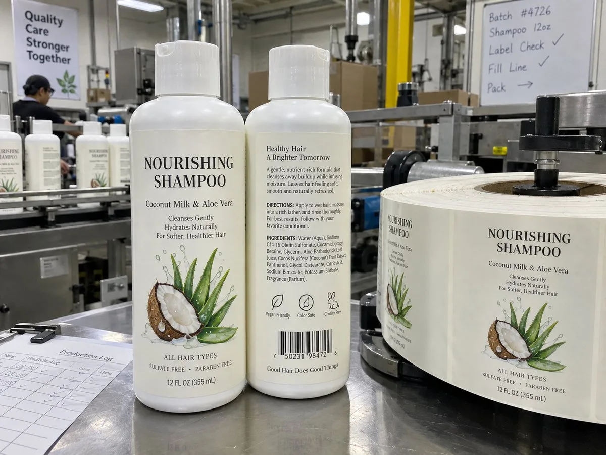 Matte laminated minimalist white shampoo label