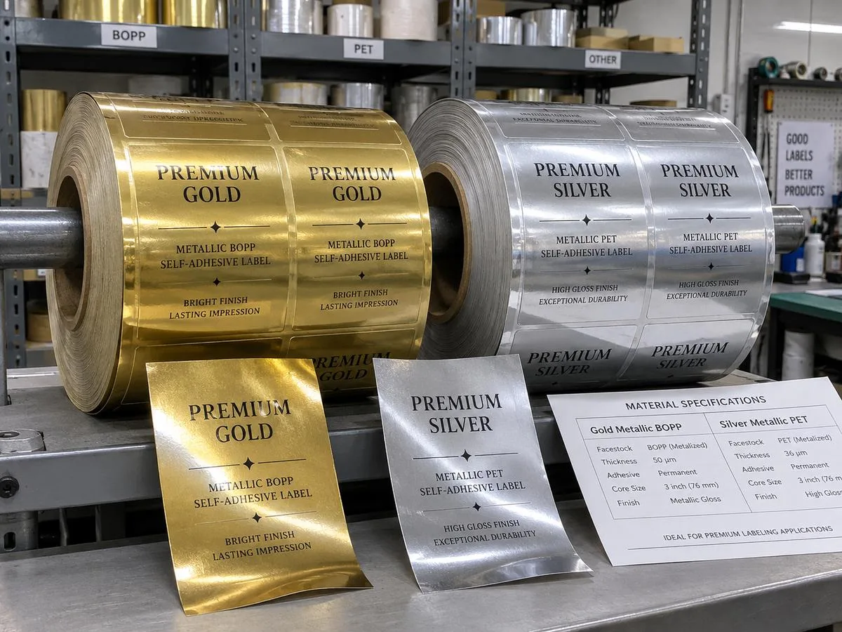 Metallic BOPP foil label rolls gold silver