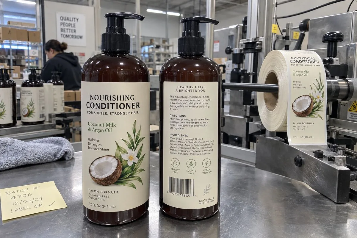 Premium pump bottle label pair with soft touch finish