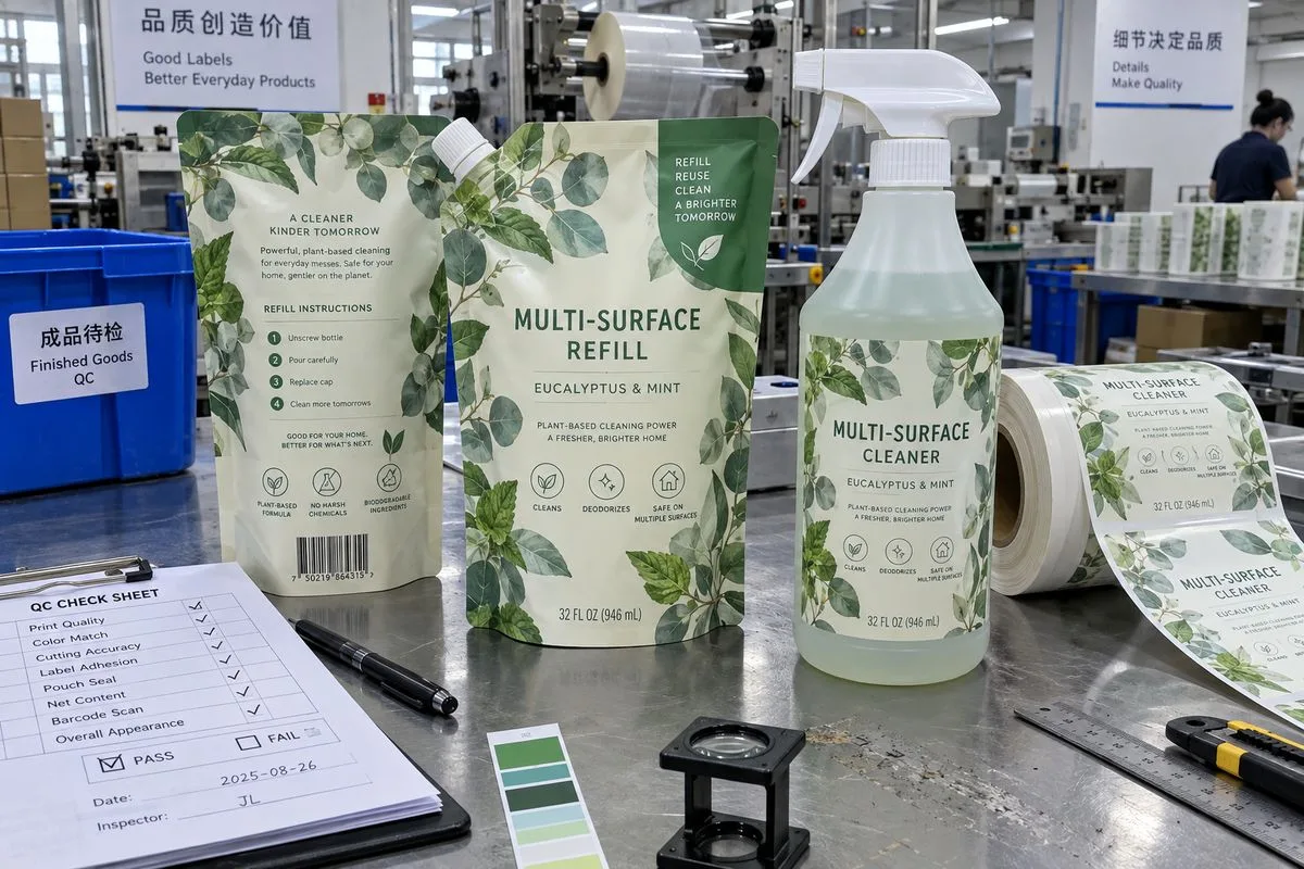 refill pouch and squeeze cleaner labels