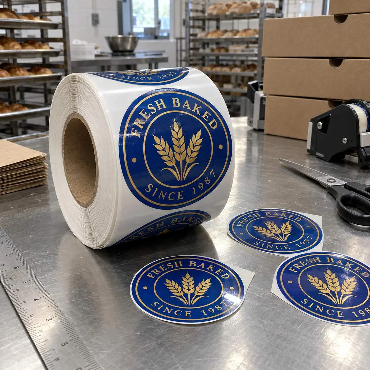Roll of bakery seal labels ready for application