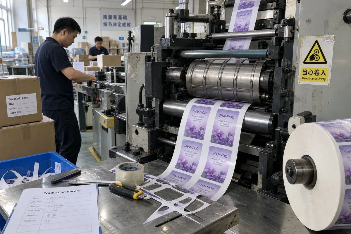 Rotary die cutting for shampoo label production