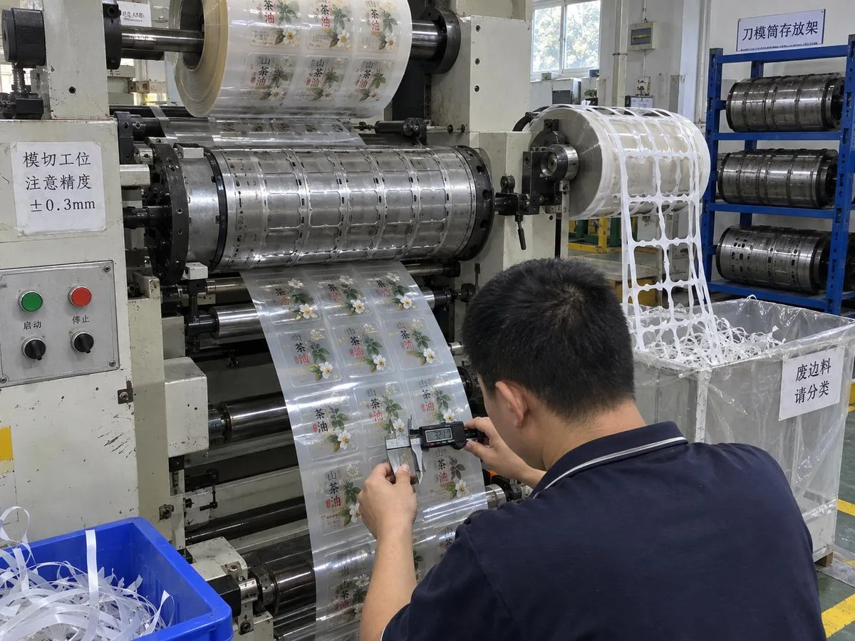 Rotary die cutting clear labels precision