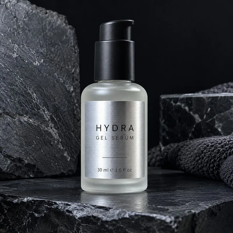 Silver foil labels cosmetic bottle