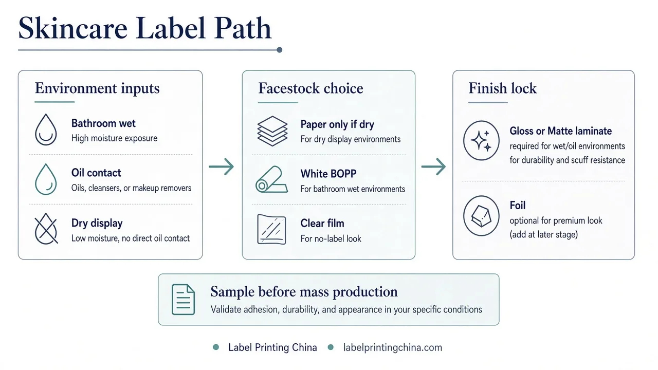 Skincare label path from environment to facestock and laminate