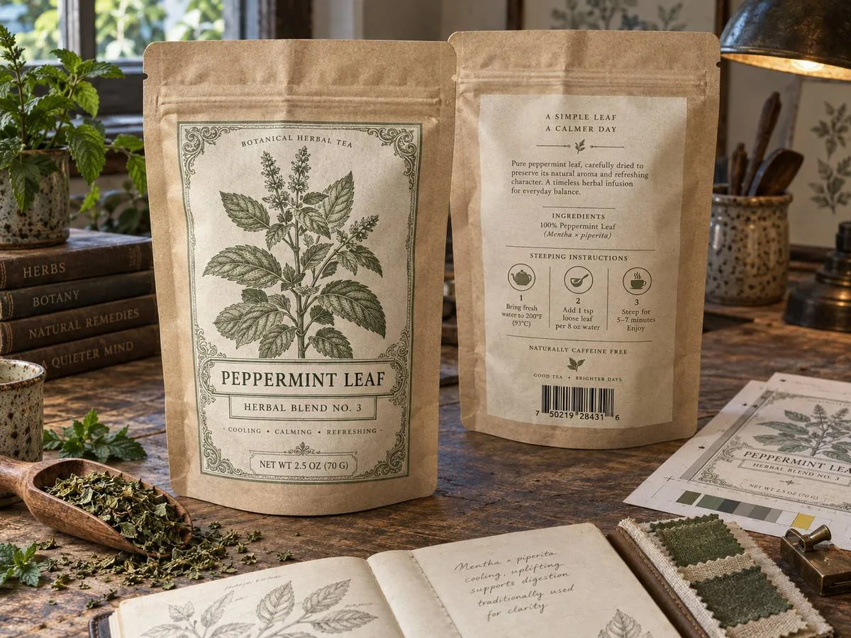 Synthetic tea pouch label pair
