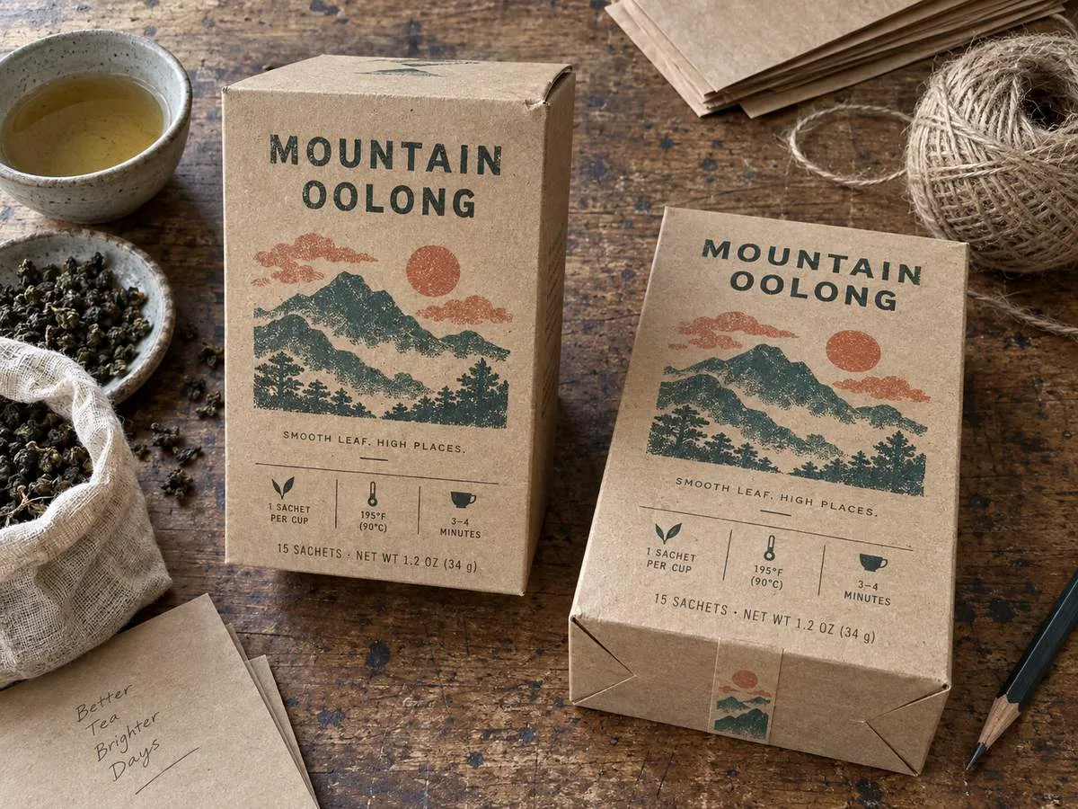 Tea box front and seal labels