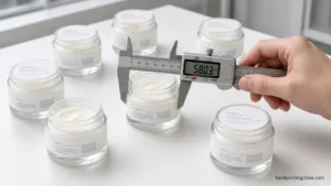 Technician Measures Cream Jar For Label Fit