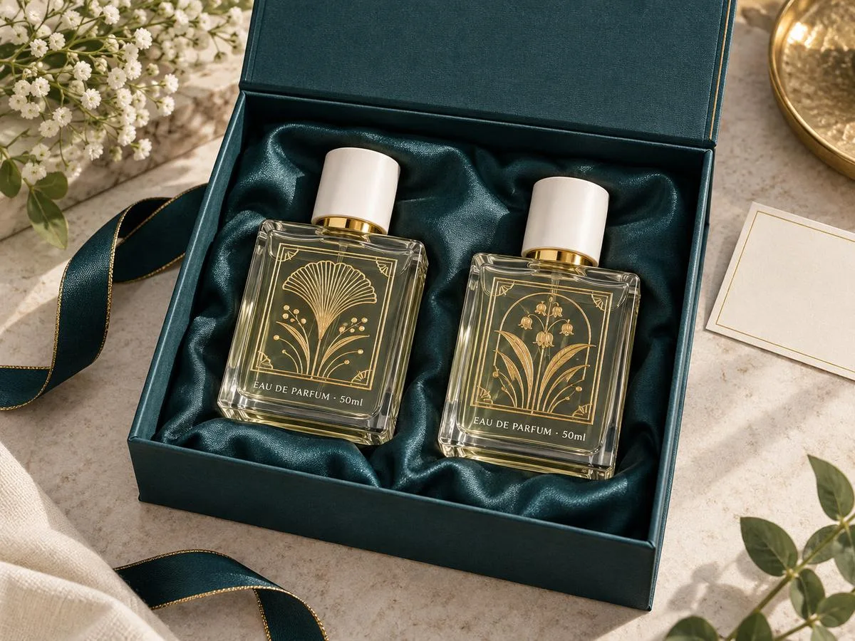 Transparent perfume labels gold foil design