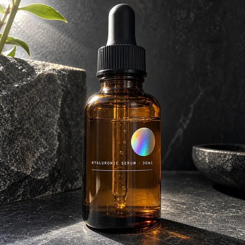 Transparent serum labels holographic spot foil