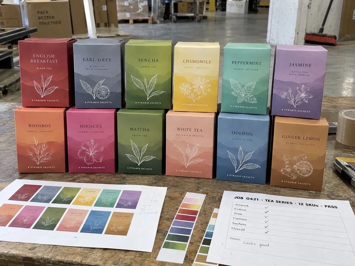 Twelve blend sachet carton run
