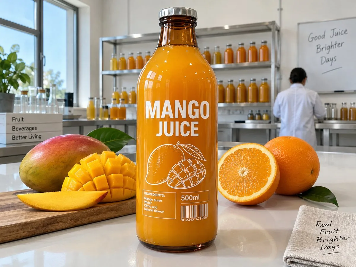 White ink panels mango juice clear label