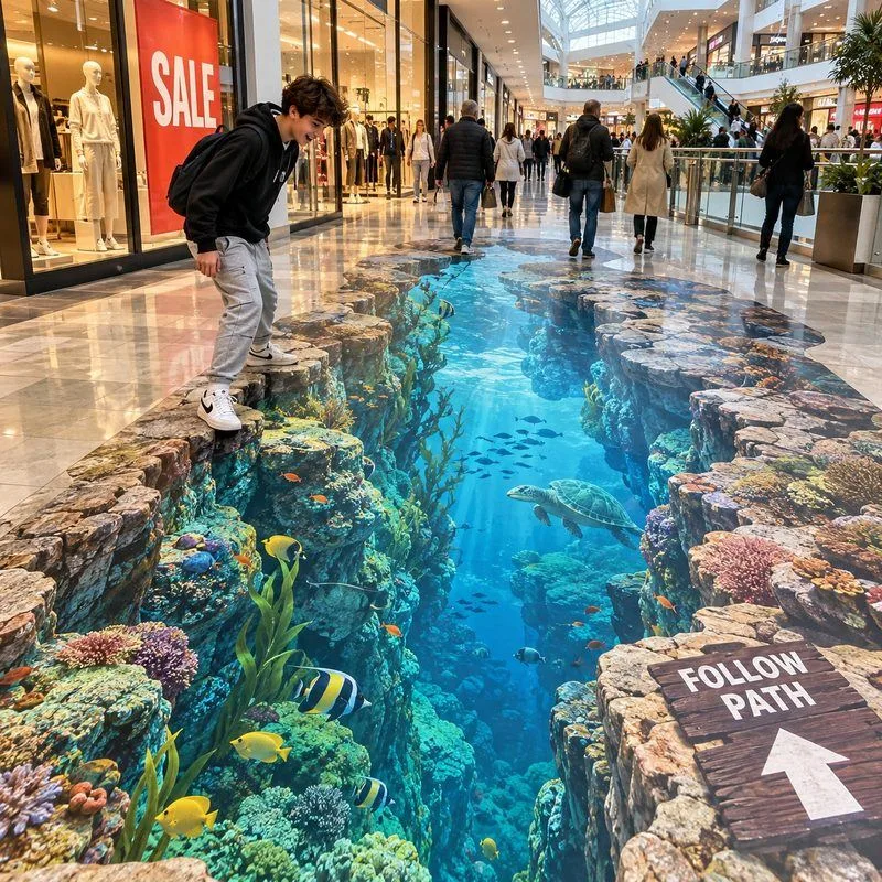 3d illusion floor decal mall attraction