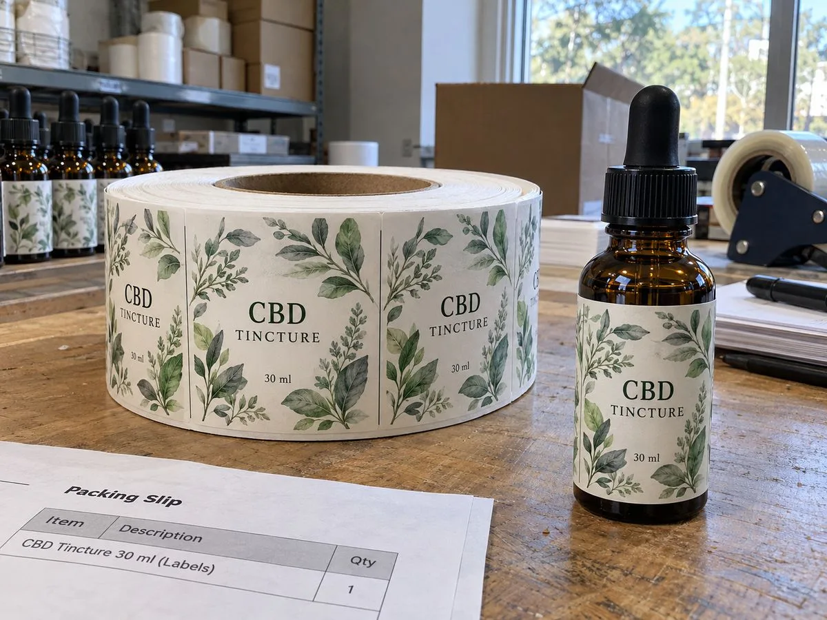 Amber dropper bottle label rolls