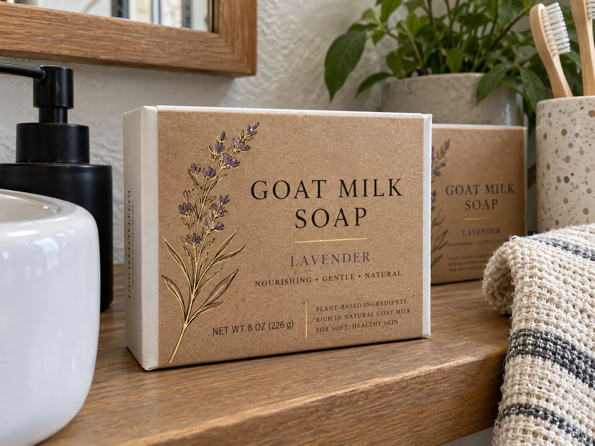 Boxed soap kraft label gold line