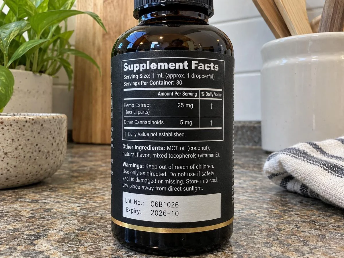 CBD supplement facts label panel
