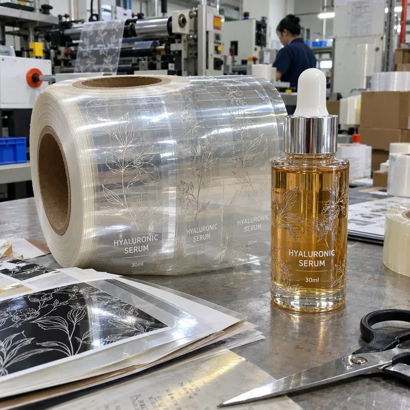 clear BOPP no label look serum bottle roll sample