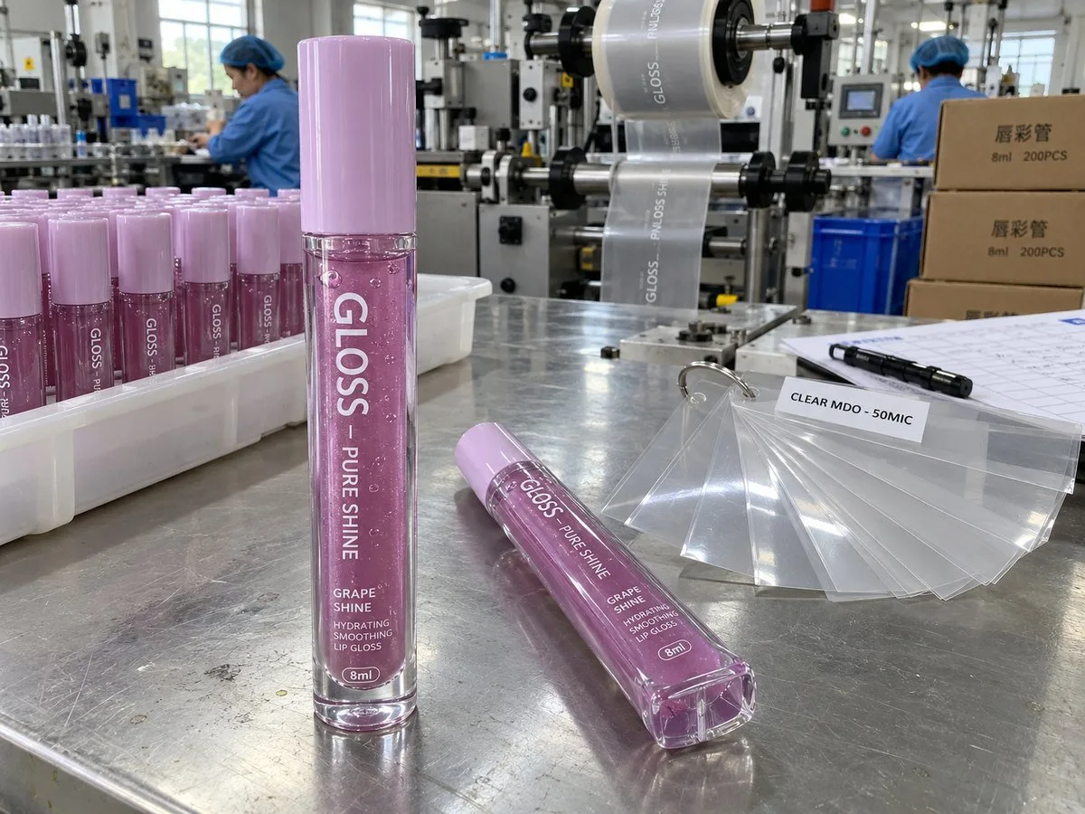 clear MDO lip gloss labels conforming
