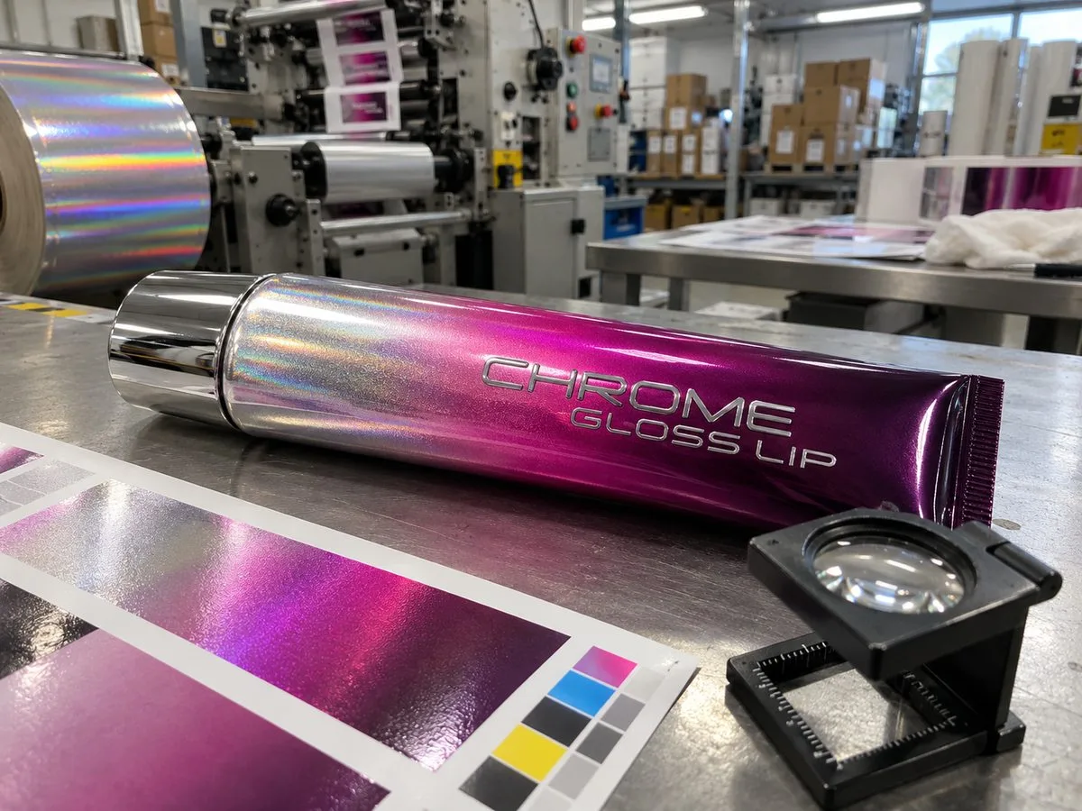 cold foil gradient metallic cosmetic label printing
