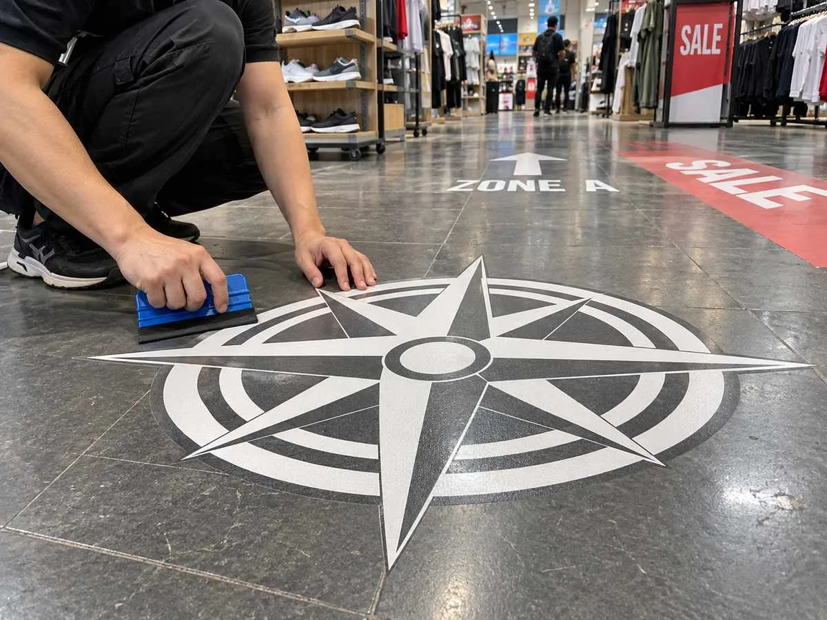 Contour cut logo shape floor decal