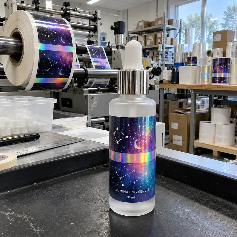 cosmic gradient holographic cosmetic bottle labels