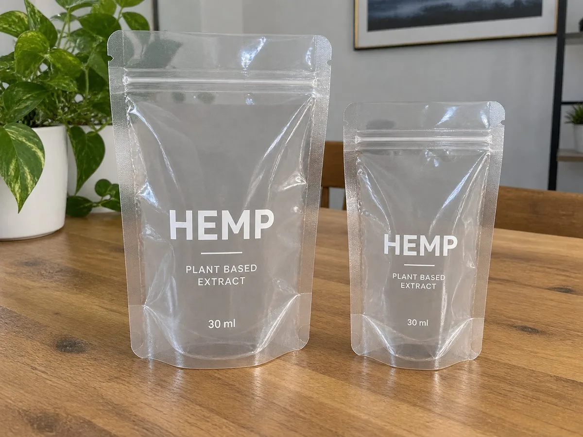 Custom hemp stand up pouch labels