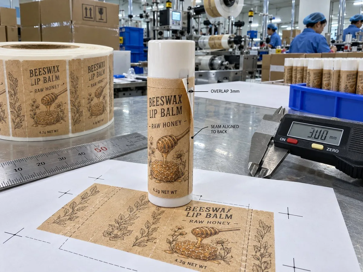 custom lip balm labels tube wrap overlap