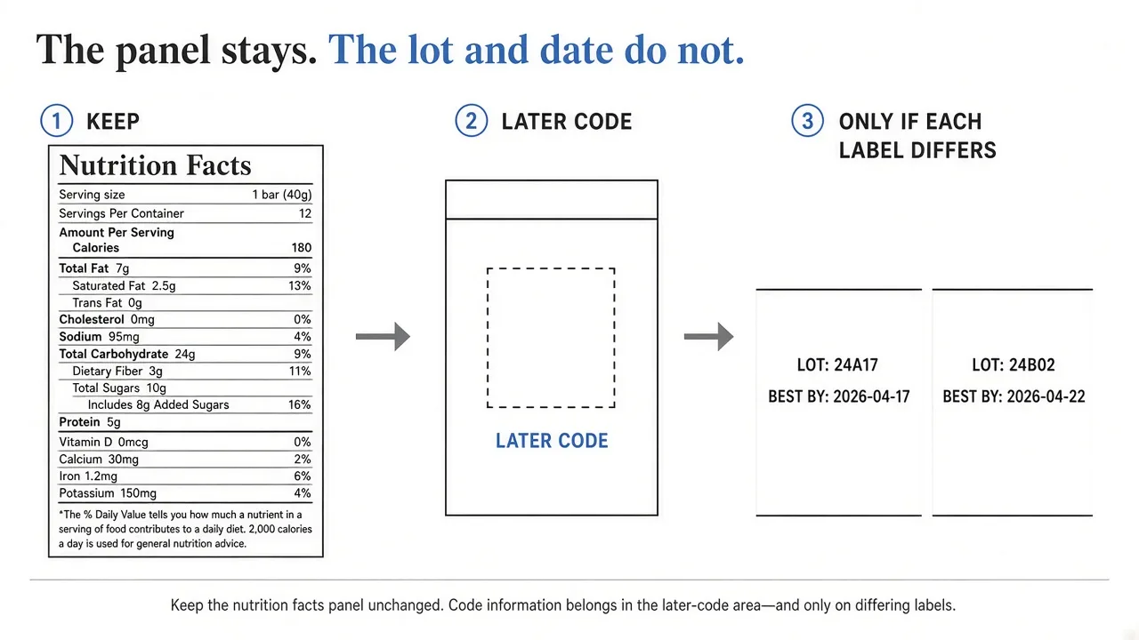 Decision map of a fixed nutrition panel versus a changing lot code
