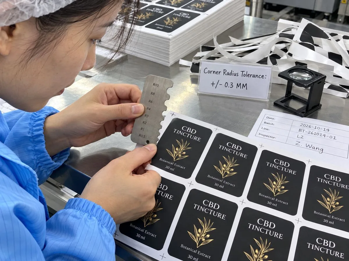 Die cut CBD label inspection