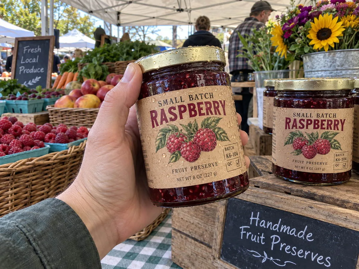 Farmers market jam jar laminated kraft label