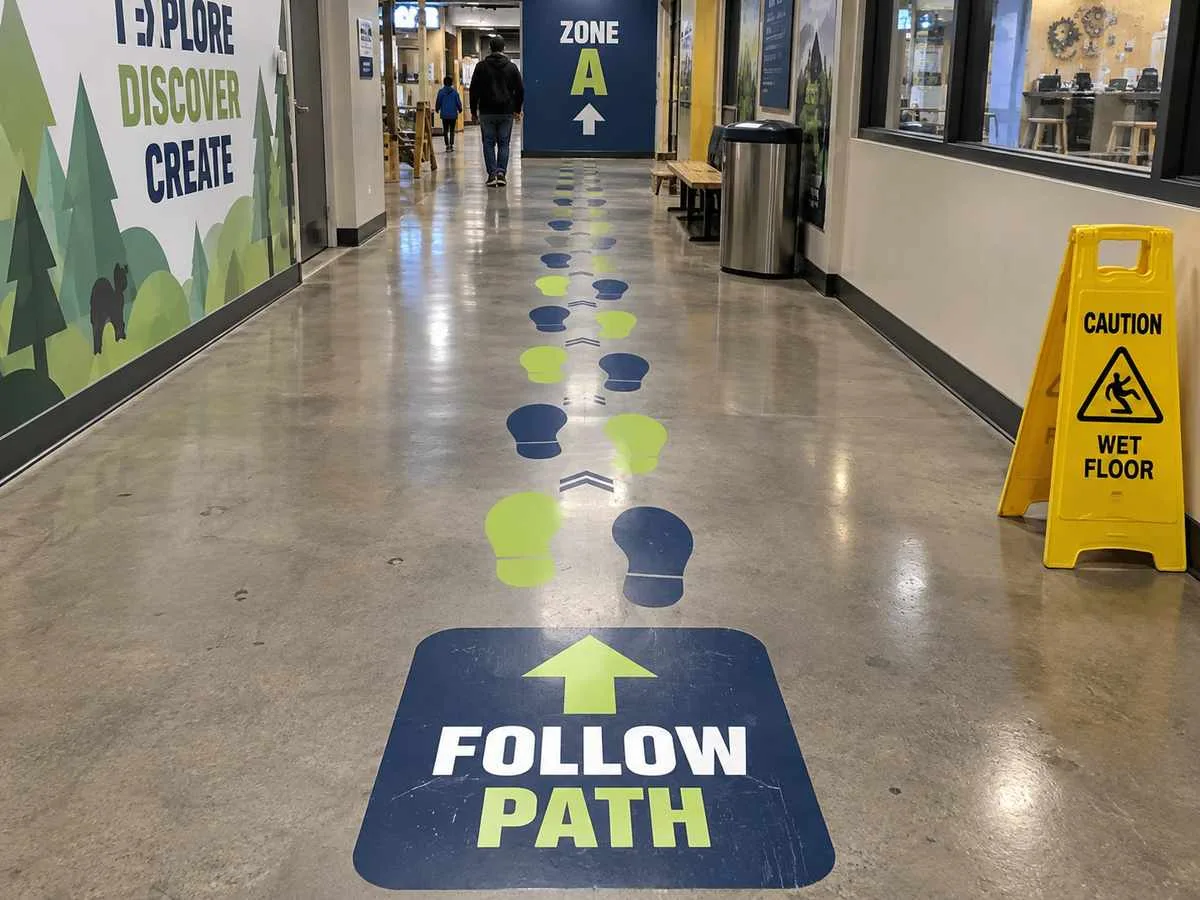 Footprint wayfinding floor decals repeat