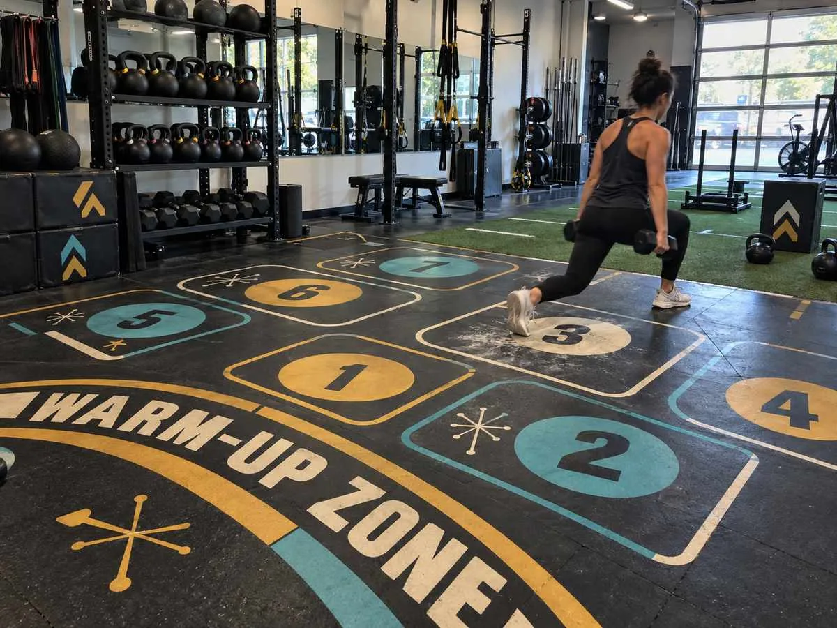 Gym floor marker decals stations