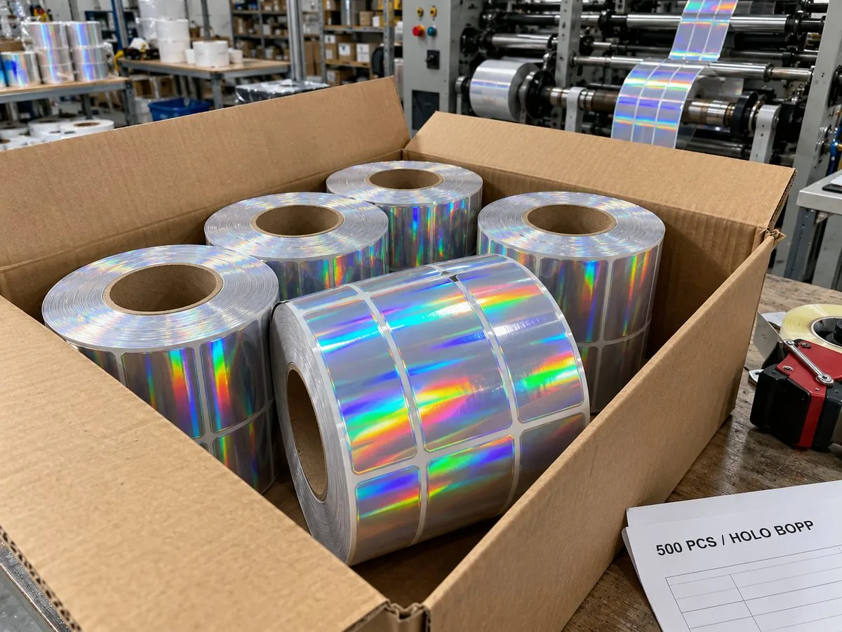 holographic label rolls ready to ship dark