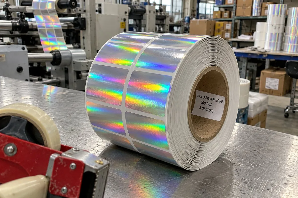 holographic labels on 3 inch core roll