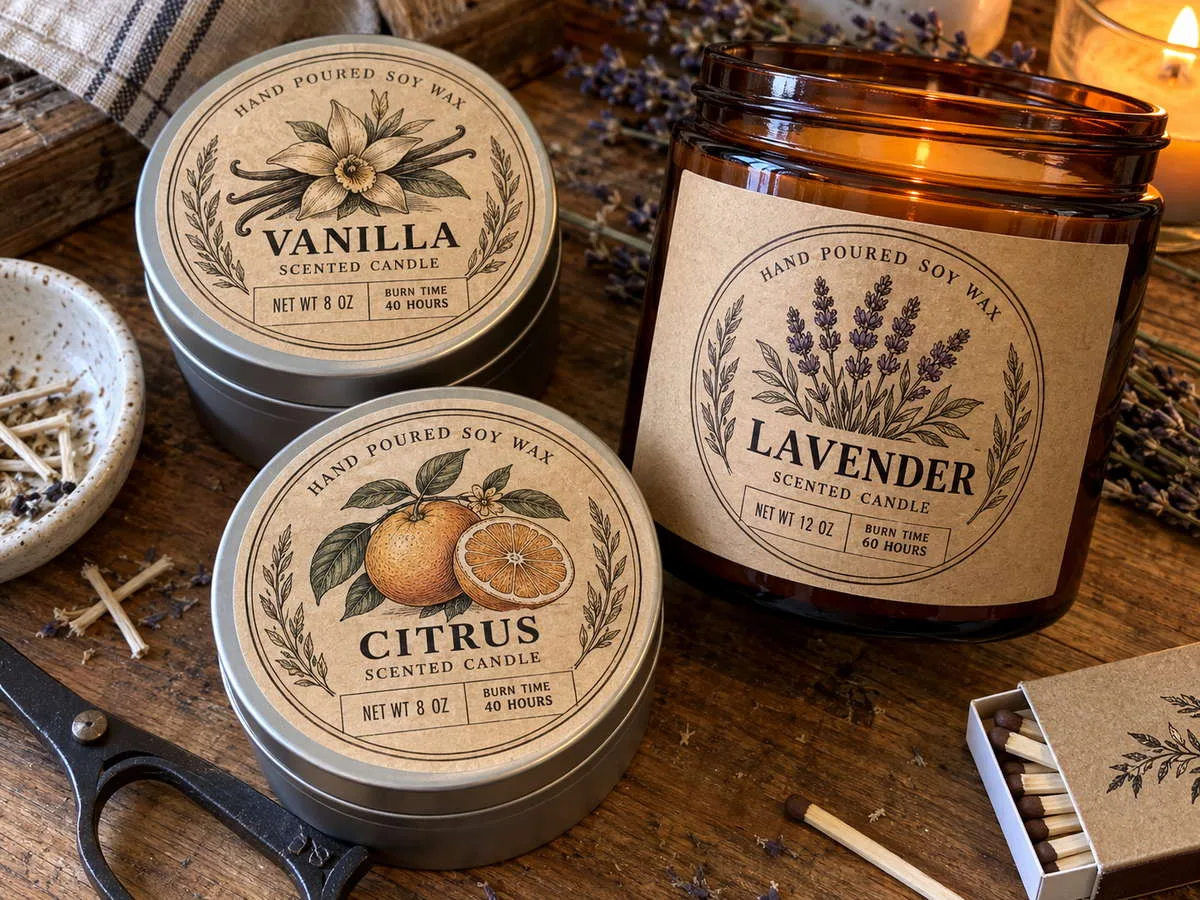Kraft candle labels tins and jars