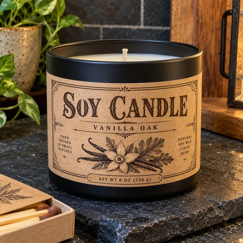 Kraft candle tin apothecary vintage label