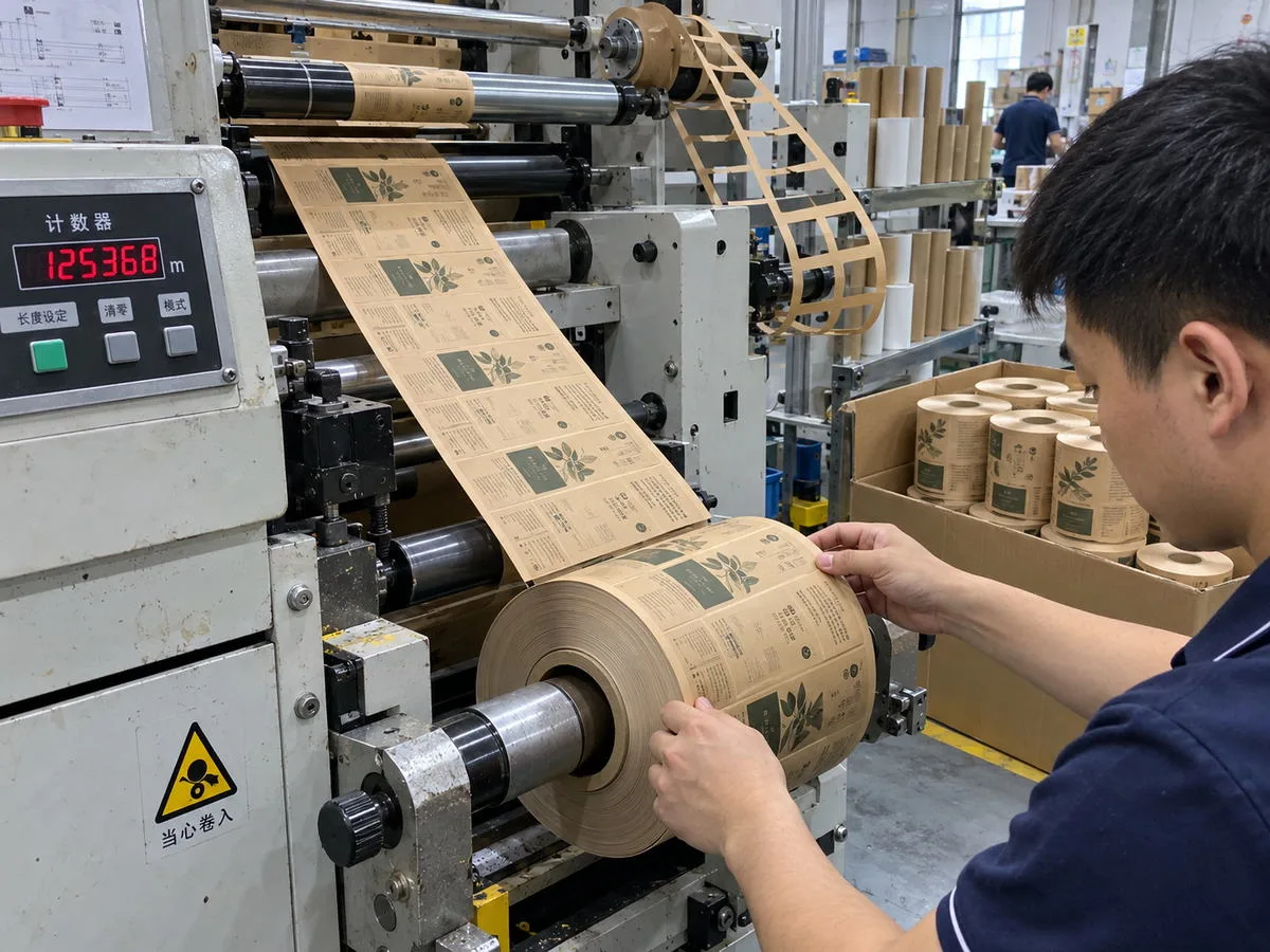 Kraft label production run rewinding