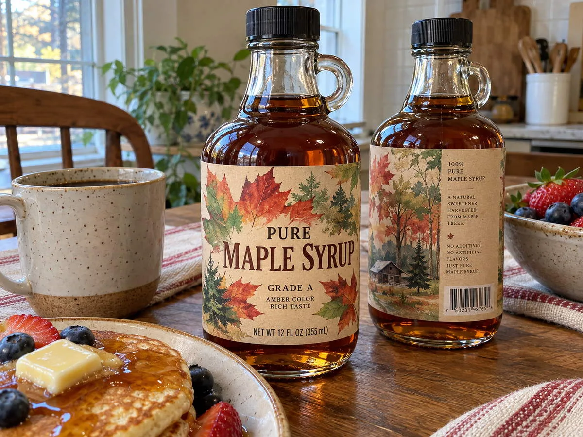 Kraft wrap label maple syrup bottle